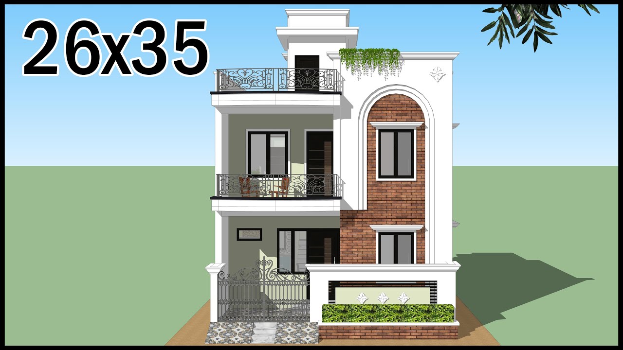 Проект дома 26x35, 3D-проект, план дома 4BHK с проектом фасада, Gopal Architecture