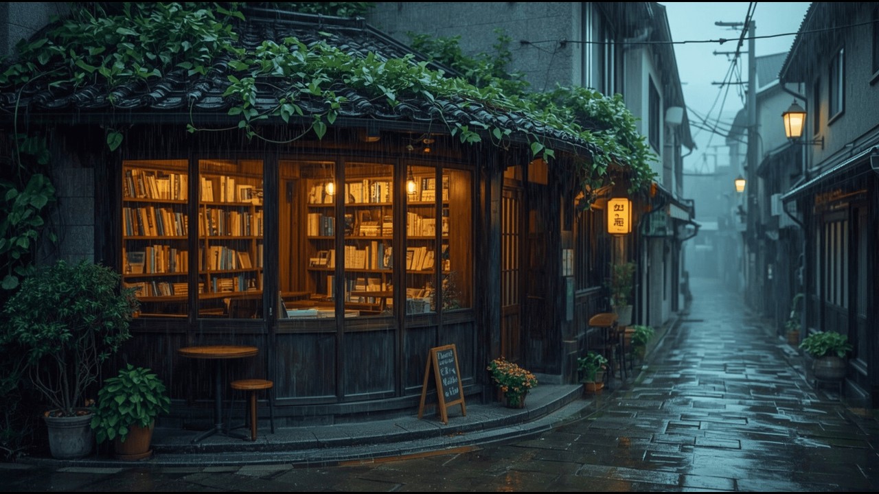 Relaxing Rain in Japan ☕ | Peaceful Café Street Ambience