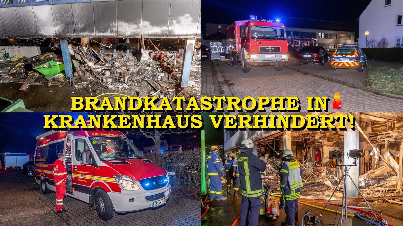 [Brandkatastrophe in Klinik verhindert] Containerbrand greift rasch über | Feuerwehr im Großeinsatz