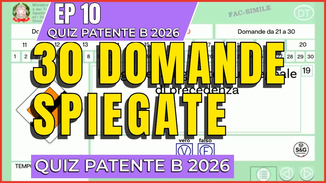 Ep 10 – Quiz Patente B 2026 – 30 Domande con Spiegazioni chiare