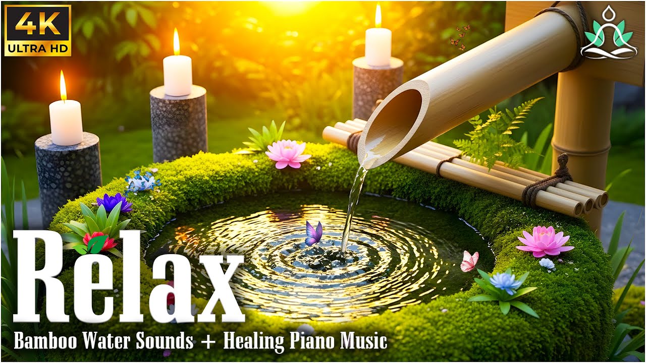 Relaxing Music Relieves Stress, Anxiety and Depression 🌿 Bamboo Water Sounds + Healing Piano Music