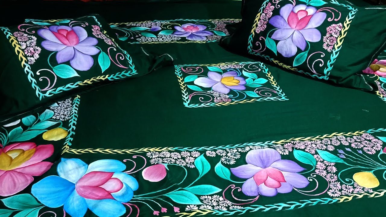 New Design painting Hand painted on fabric #azmatpaintingdesignaz #flower बहुत खुबसूरत चादर पेंटिंग