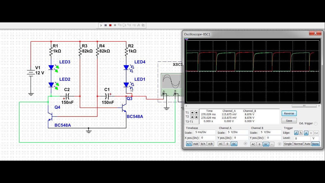 Astable Multivibrator Simulation using Transistor