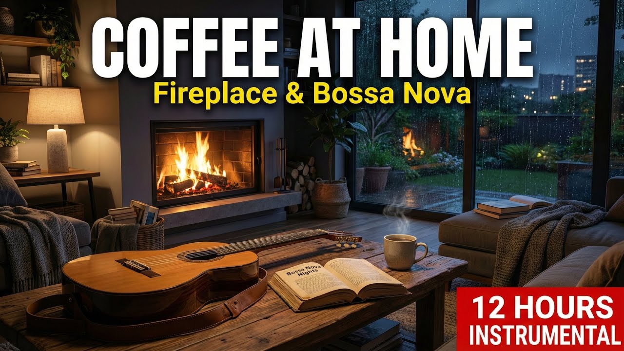 Coffee At Home Ambience Cozy Fireplace Vibe | 12 Hours Bossa Nova Jazz Background Music for Work