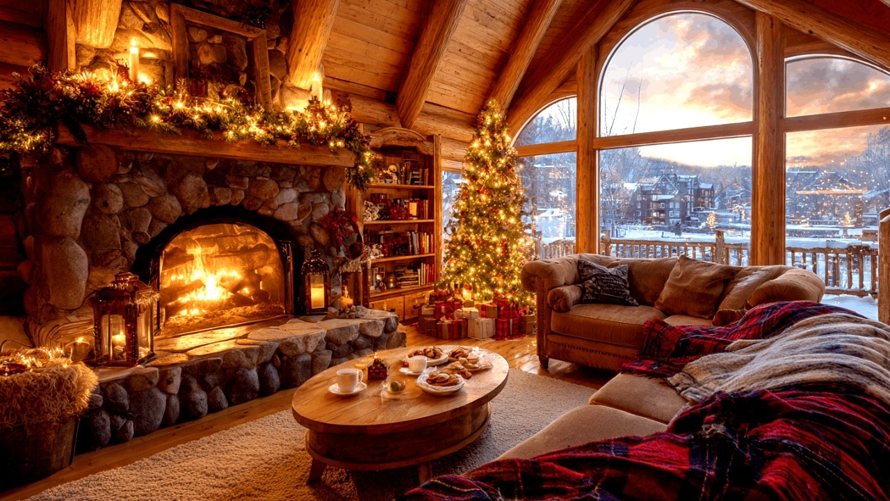 Calm Christmas Jazz by Fireplace for Work Study and Relaxing Sleep