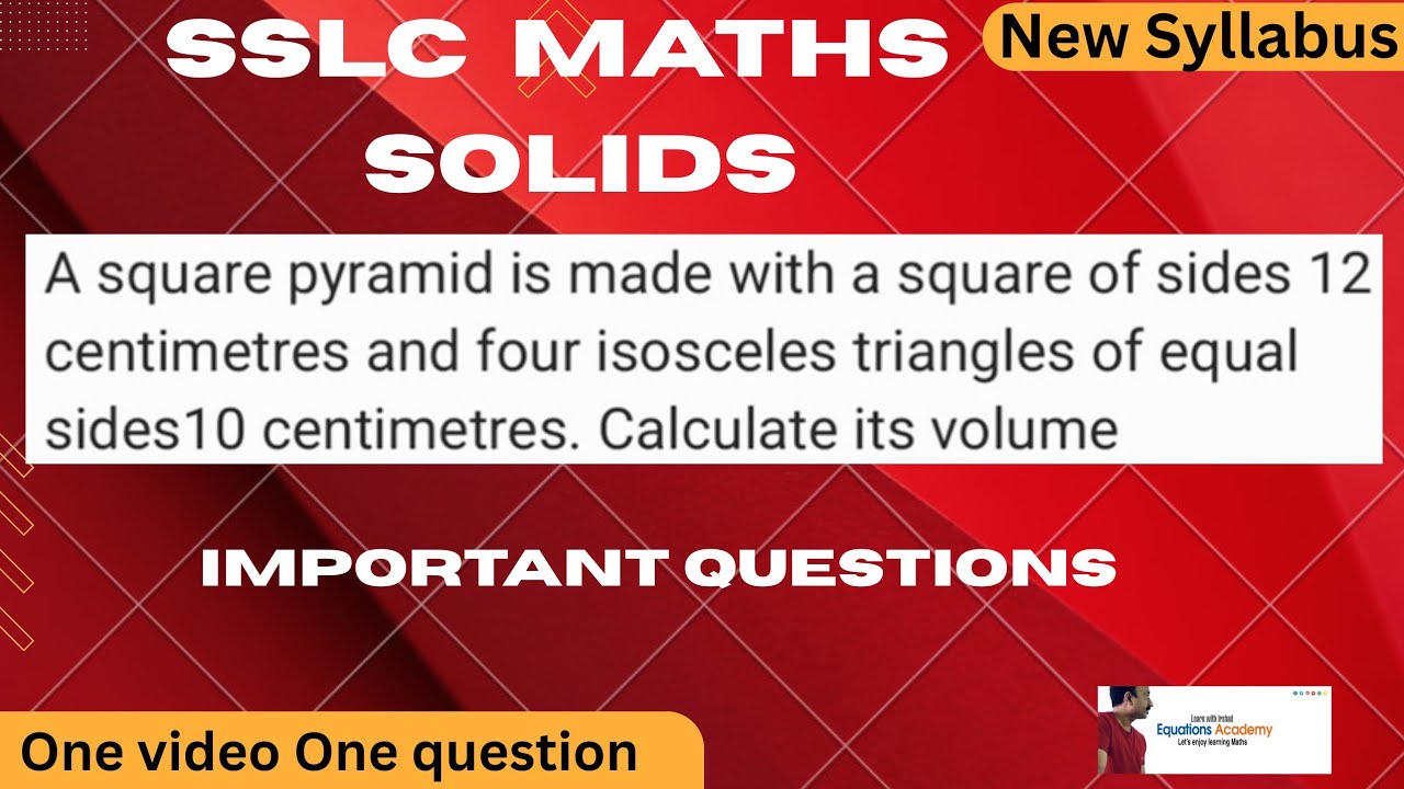 A square pyramid is made with a square of side 12 cm and four isos...I Find its volume I SSLC MATHS