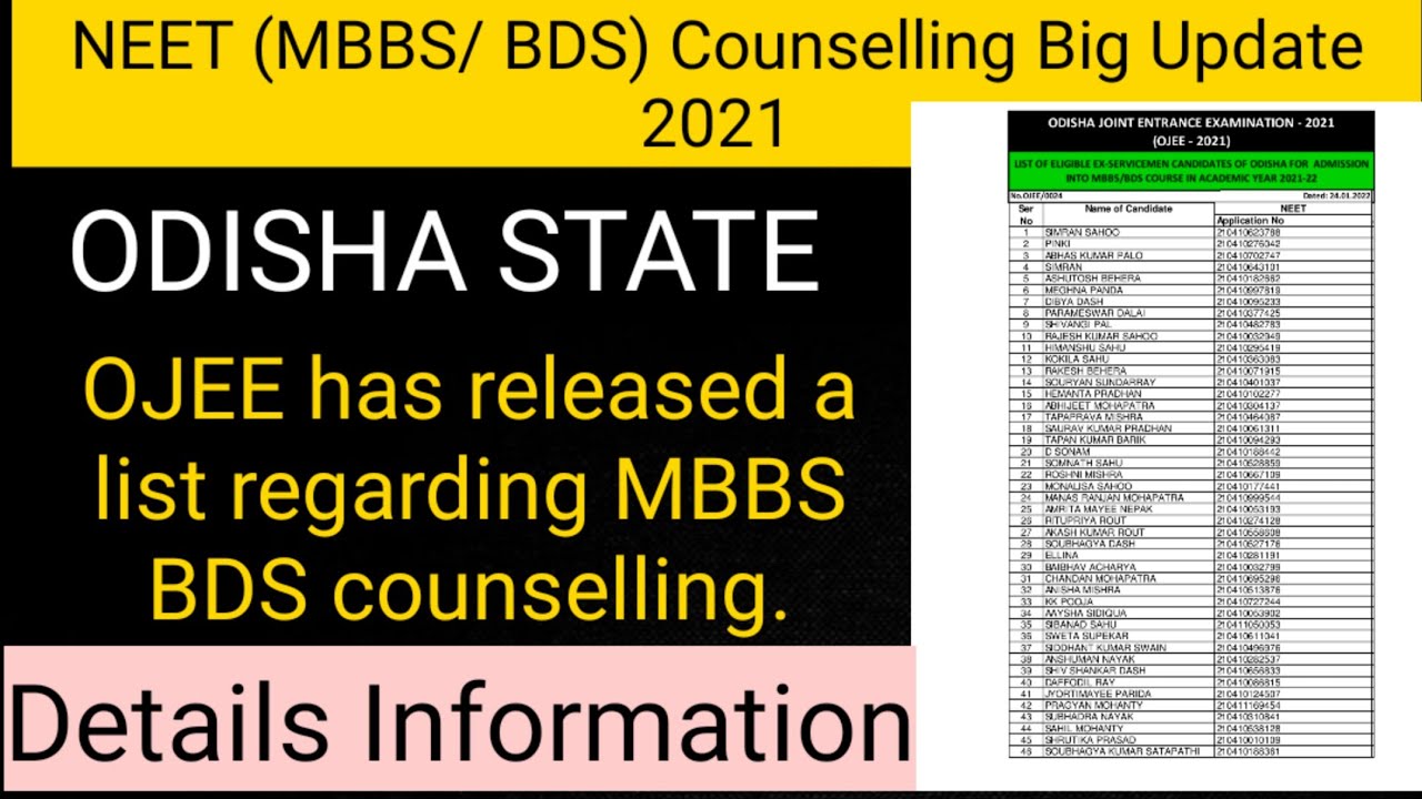 NEET 2021||OJEE has released a list Regarding (MBBS/BDS) Counseling||