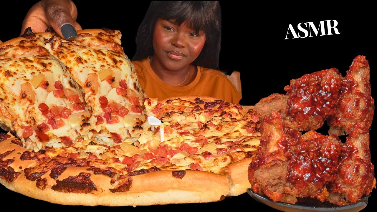ASMR CREAMY CHEESE CHICKEN CURRY PIZZA |SPICY CHICKEN WINGS MUKBANG Talking Eating Sounds|Vikky ASMR