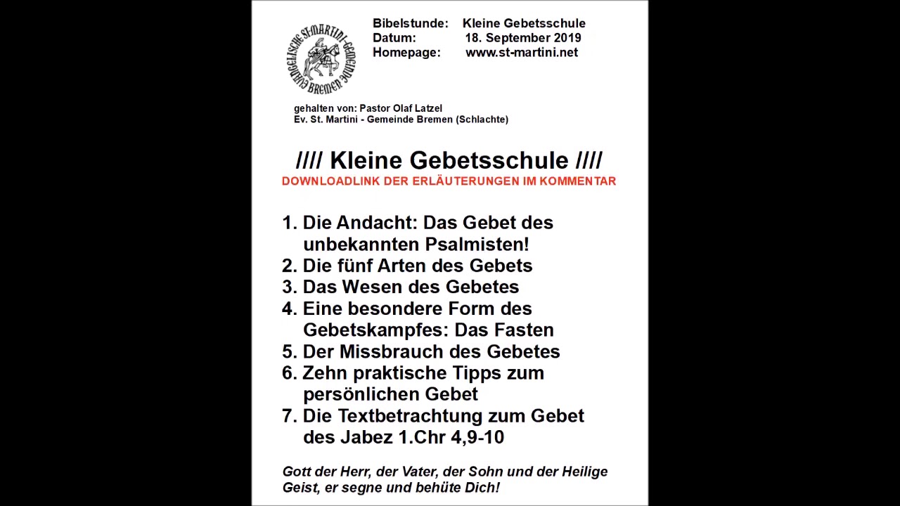 Bibelstunde 18.09.2019 zum Thema: Kleine Gebetsschule