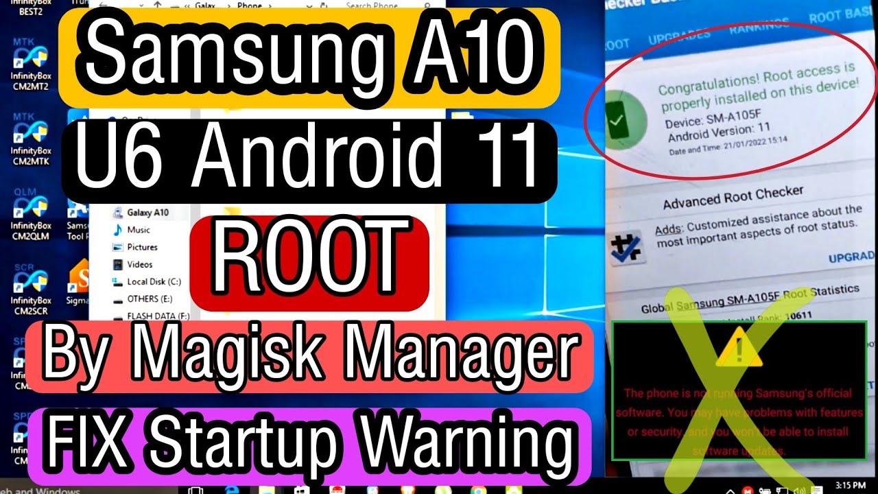 Samsung A10 A105F U6 Android 11 ROOT Done By Magisk Manager 2022 FIX Startup Warning ⚠️ Logo