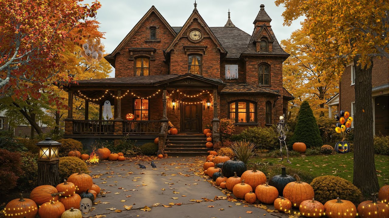 Victorian Halloween Ambience 🎃 Cozy Haunted Evening with Pumpkins, Rustling Leaves & Nature Sounds