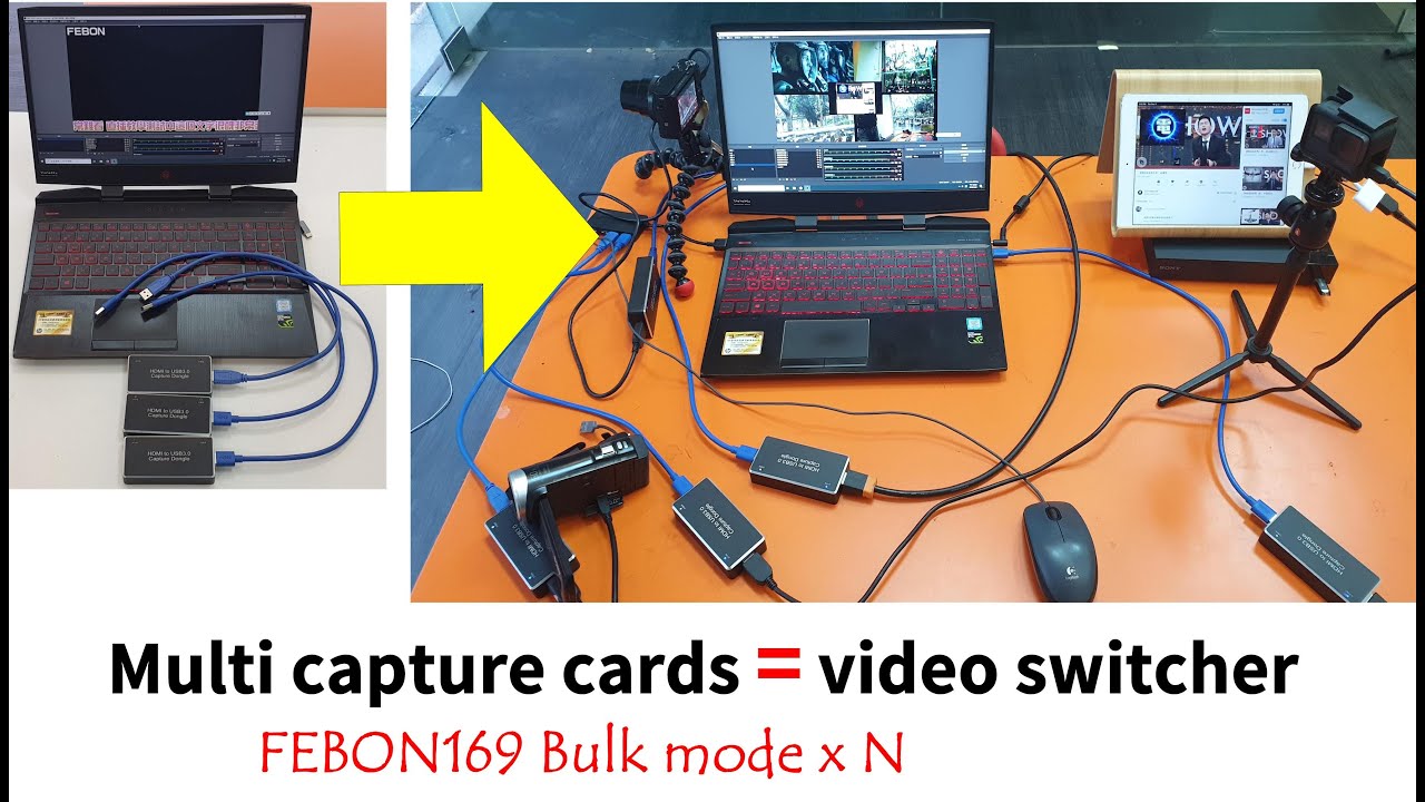 Multi hdmi capture cards on a pc with OBS | Bulk mode | replace video switcher