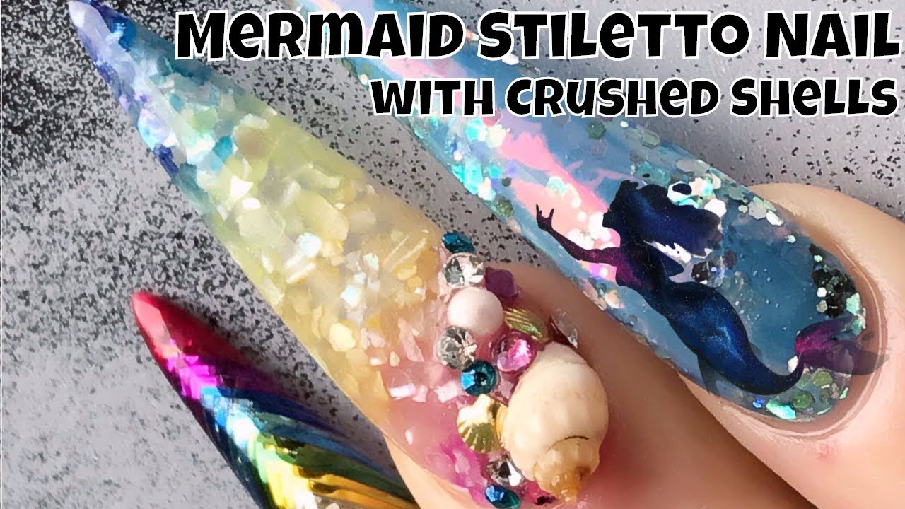 Mermaid Stiletto Nail with Crushed Shells
