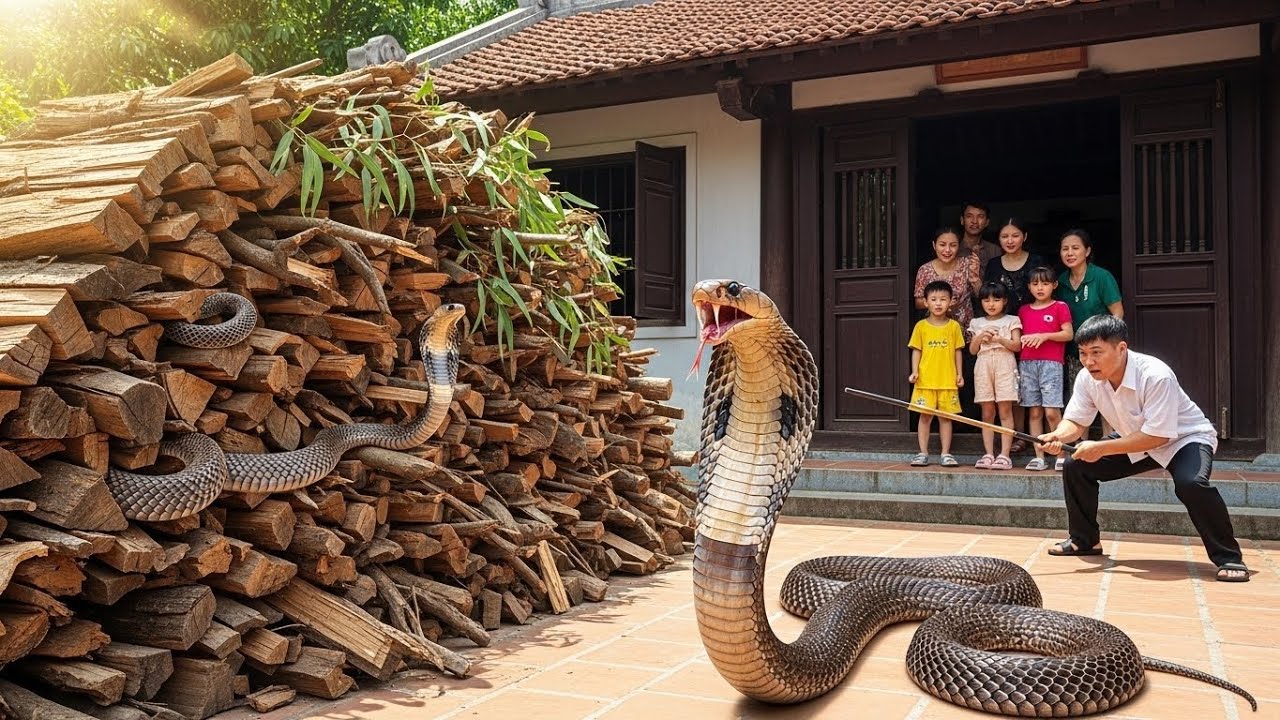 Cuộc gọi khẩn cấp rắn :hổ mang chúa vào đống củi của người dân ẩn nấp 