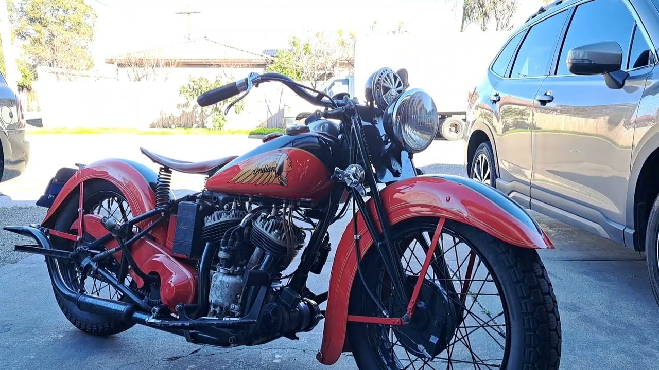 1939 Indian Sport Scout. Restored by Johnny Eagles in 1976.