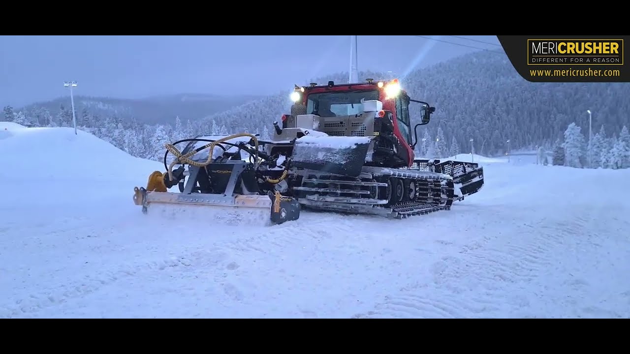 Ice removal from ski slope with MeriCrusher at Ruka ski center with BistenBully 400