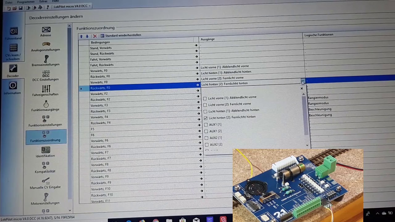 ESU LokProgrammer 53451 -Lichteinstellungen für Abblend- und Fernlicht