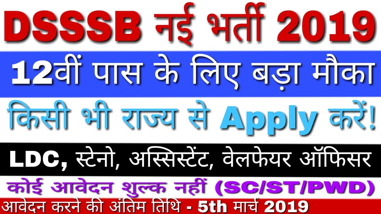DSSSB Recruitment 2019 LDC, Steno Posts | DSSSB 2019 Notification 2019 | DSSSB Bharti 2019