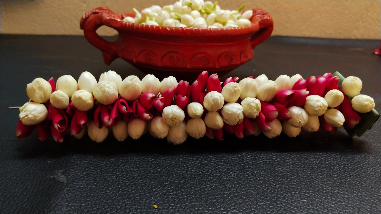 Jasmine +rose petals veni cross type/Twisted flower /jasmine with rose petal garland