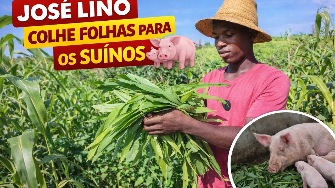 Jos&eacute; Lino arranca folhas de milho para os su&iacute;nos 