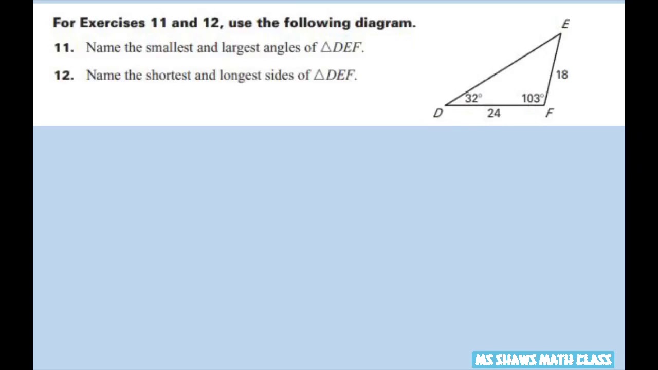 Name the smallest and largest sides and angles of triangle DEF