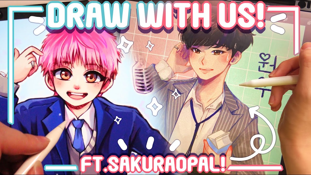 🌸🍀Draw with Us! Ft. SakuraOpal! | Colouring Each Other's Sketches|
