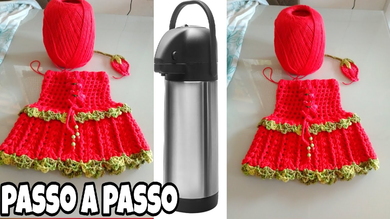 Capa para garrafa térmica em crochê (Natalino)