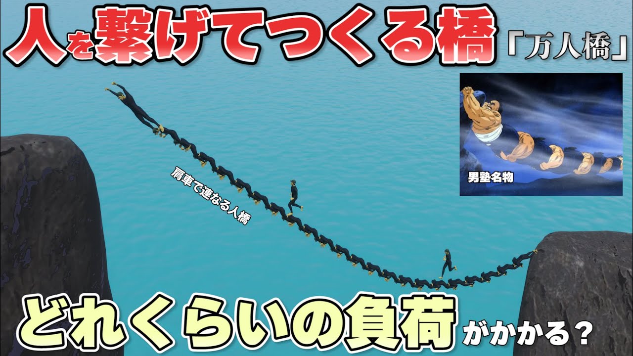 人が連なってつくる橋「万人橋」にはどれだけの力が必要？【物理エンジン】