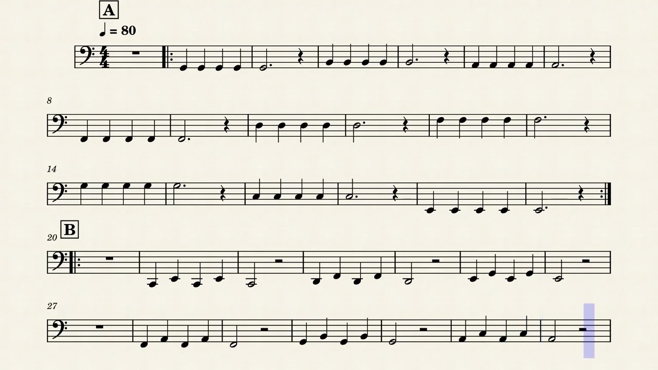 Estudo, Bona, Solfejo, Semínima, Clave de Fá