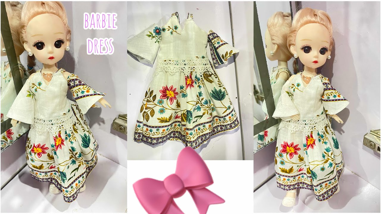DIY_Elegant Floral Doll Dress | Easy Handmade Doll Frock | Doll Dress Stitching