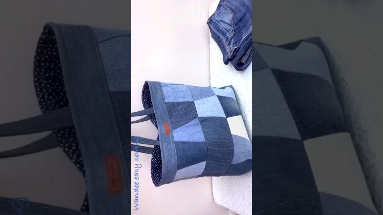 how to sew denim tote bag tutorial #wandeeeasysewing #totebag #diytotebag #recycleoldjean#jeansbag