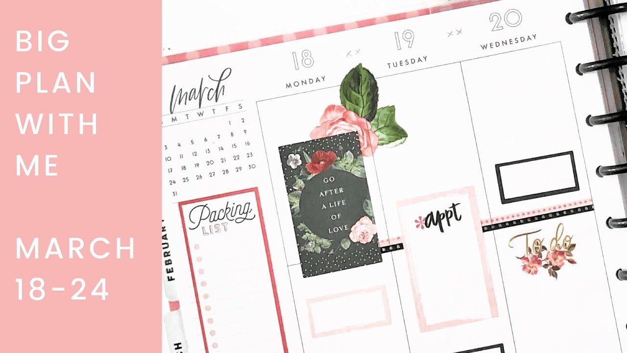 BIG Happy Planner plan with me - March 18-24, 2019 - Botanicals! Black and Pink