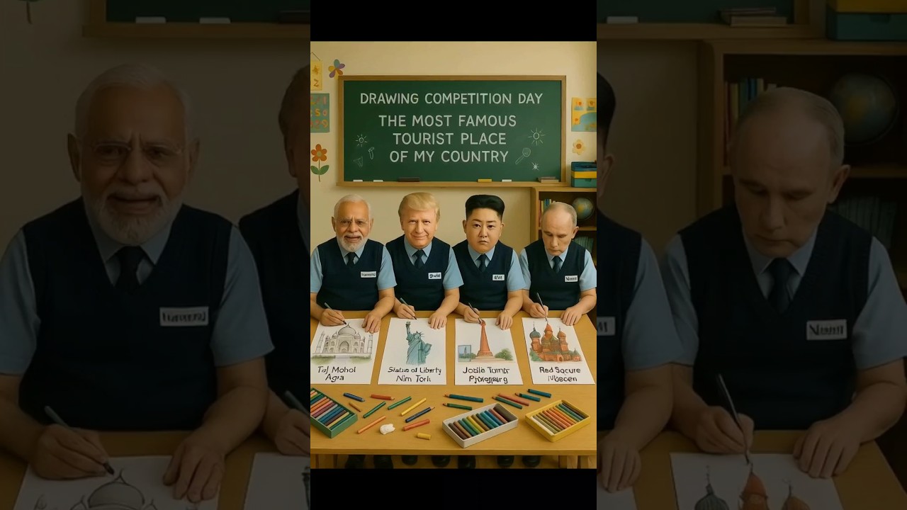 Drawing Competition Day 🎨 | Modi, Trump, Kim and Putin Compete 😂 | #funny #modi #shorts #ai #viral