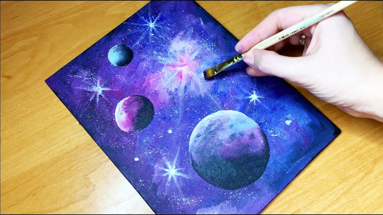 Galaxy painting tutorial for beginners/  Black сanvas acrylic painting