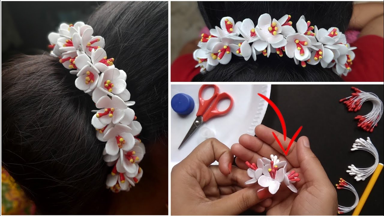 How to make gajra at home|Unique  flower hair accessories by thermocol plate|home made gajra making