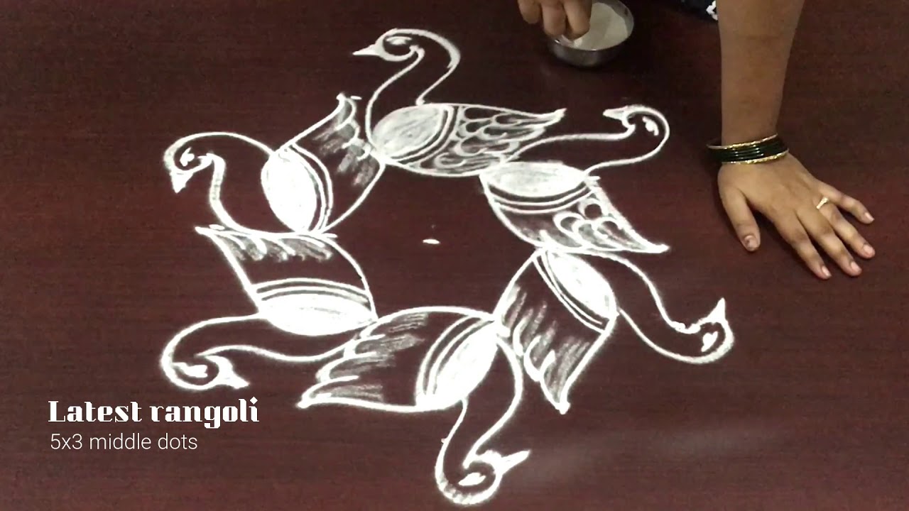 simple swan rangoli design 5x3 middle dots || beautiful swan designs || creative rangoli