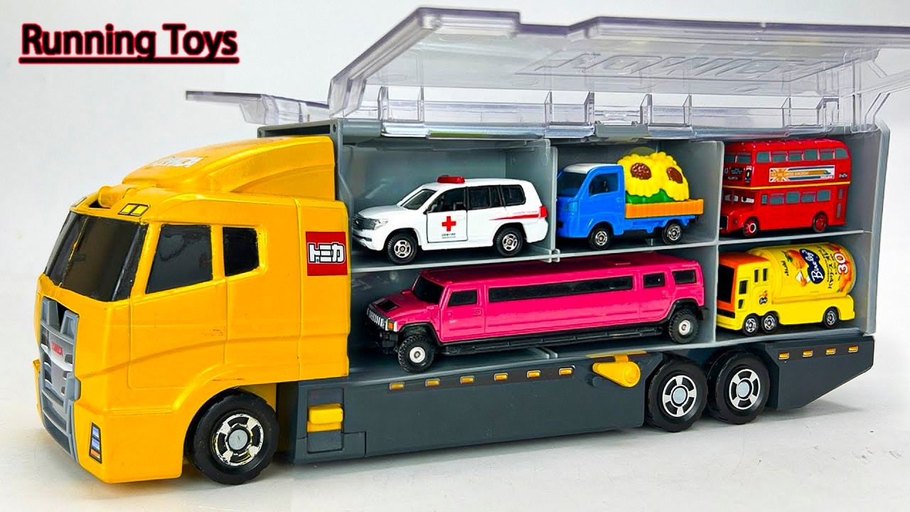 トミカ☆コンボイに収納したミニカーで緊急走行テスト！開封チェックもします☆Emergency driving test with Tomica convoy after unboxing!