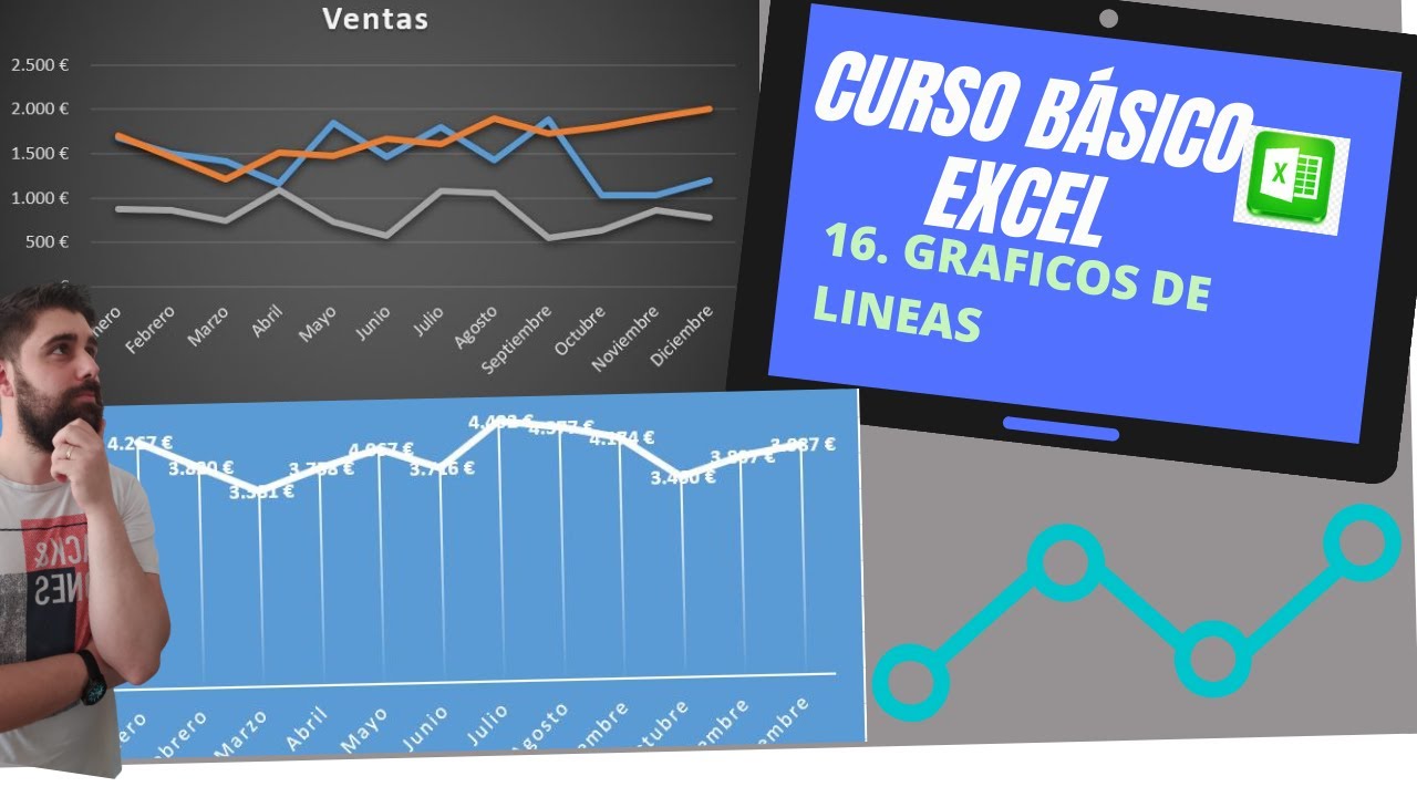 CURSO BASICO EXCEL🚀😎CAPITULO 16💪👊!COMO HACER GRAFICOS DE LINEAS EN EXCEL!!👆