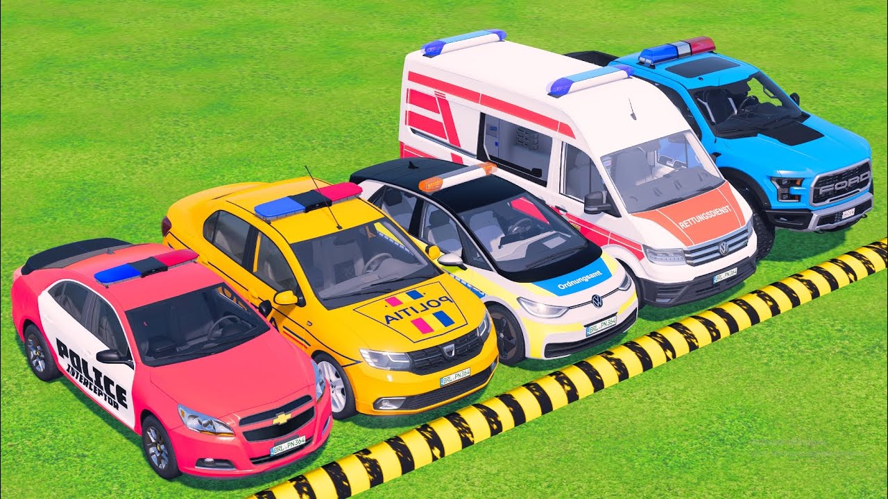 TRANSPORTING POLICE CARS & AMBULANCE EMERGENCY VEHICLES WITH BIG AWESOME TRUCKS ! - FS22 #23