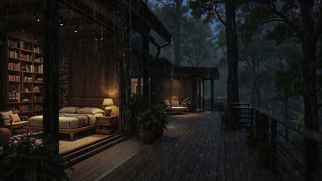 Subtle Rainfall Around a Woodland Cabin 🌙 Indoor Comfort for Deep Rest | 4K – No Ads