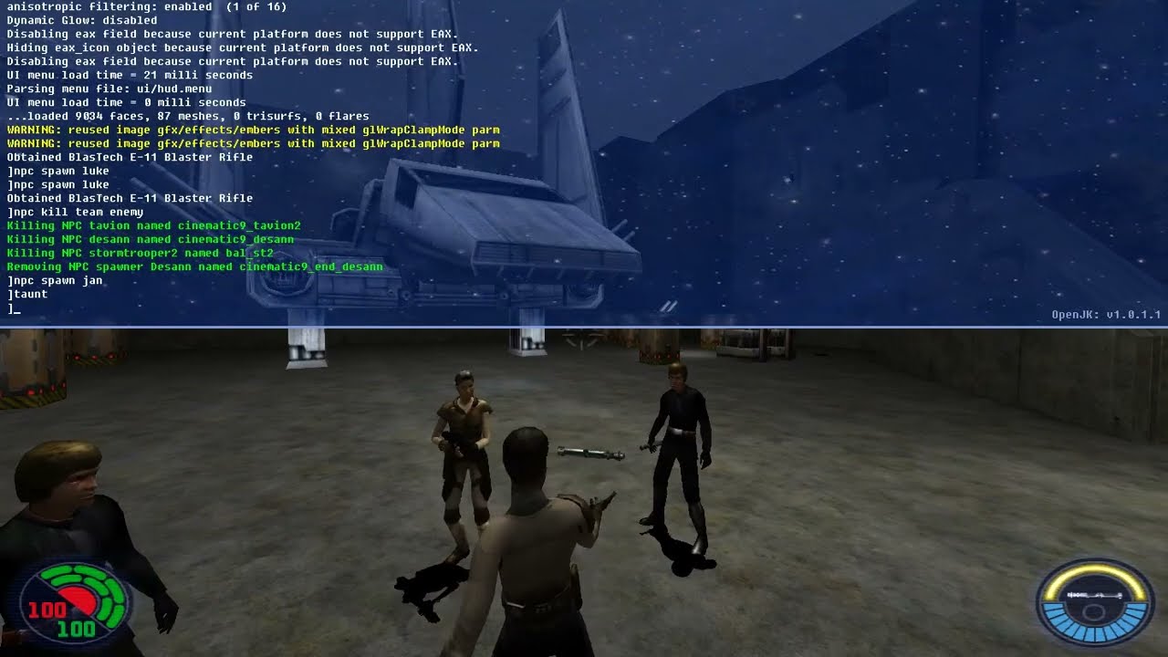 how to defeat Desann in the first battle against him in the game Star Wars JK II Jedi Outcast.