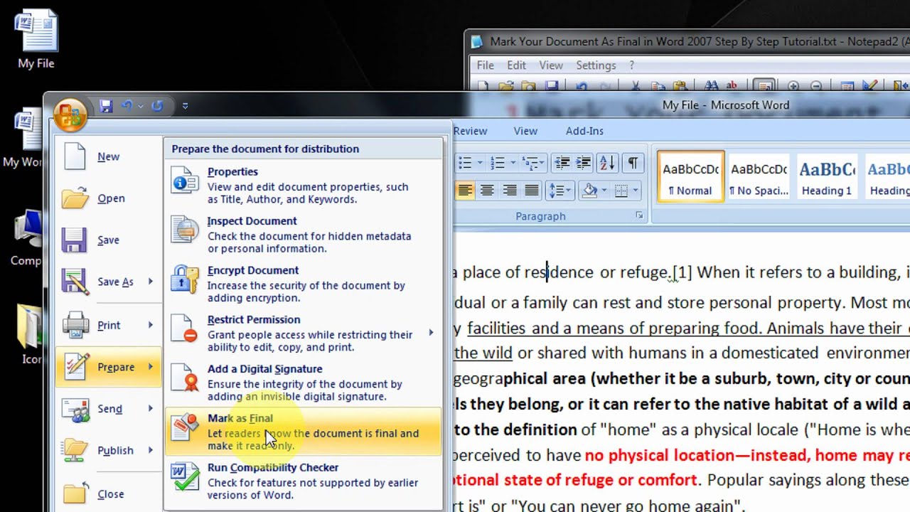 Mark Your Document As Final in Word 2007 Step By Step Tutorial