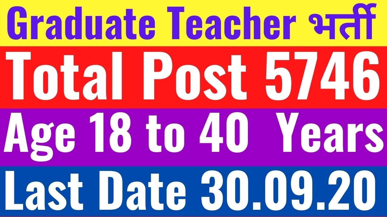 # Graduate  Teacher  बम्पर  भर्ती # Total  Post  5746  # Age  18  to 40  Years #  Last Date 30.09.20