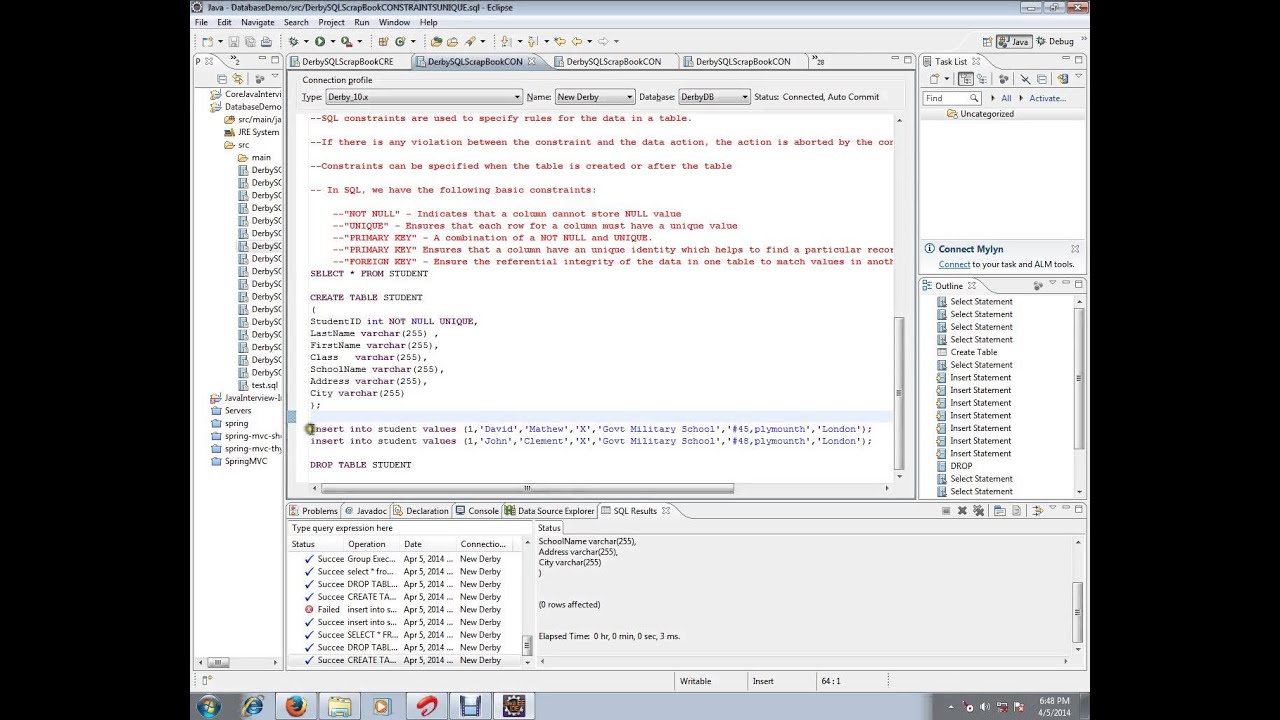 UNIQUE KEY CONSTRAINT SQL