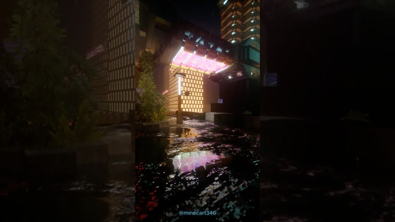 Minecraft Cyberpunk Night | city market walk 