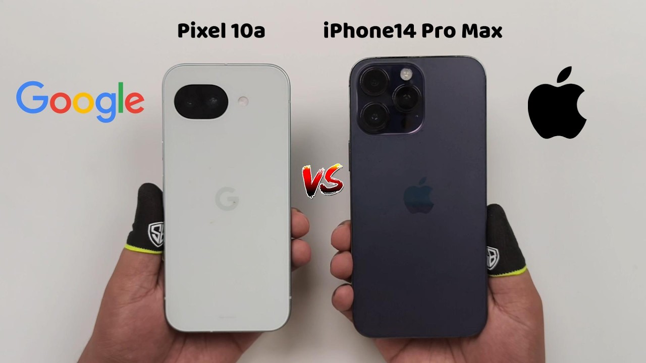 Сравнение скорости Google Pixel 10a и iPhone 14 Pro Max в режиме реального времени.
