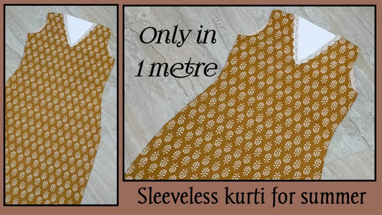 Sleeveless Kurti with trendy  V neck using lace cutting & stitching for beginners/Kurti for summer