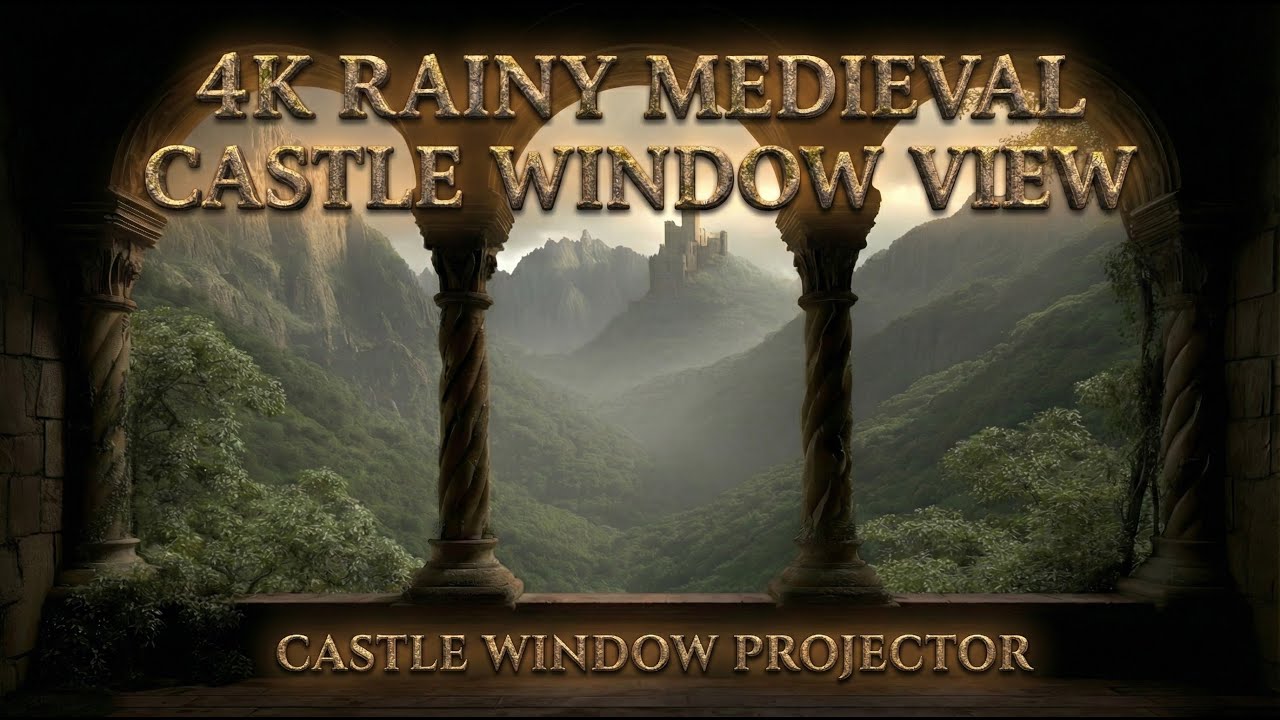 4k Rainy Medieval Castle Window View || Castle Window Projector