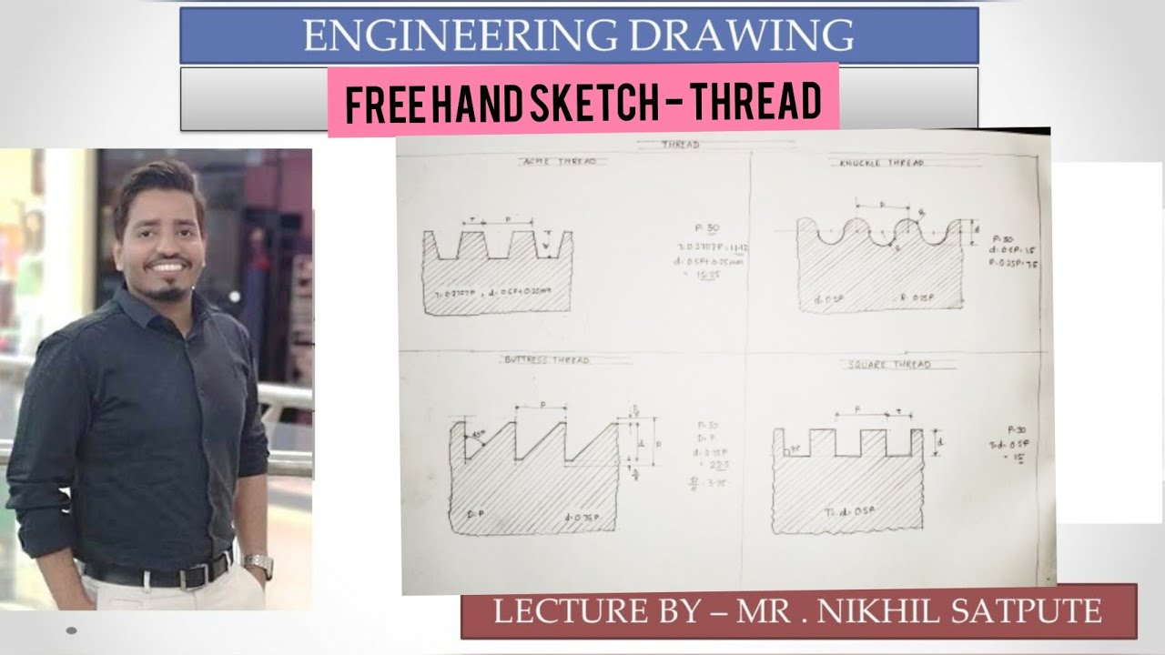 Engineering Drawing | Free hand sketch | Thread | Learn with Nikhil