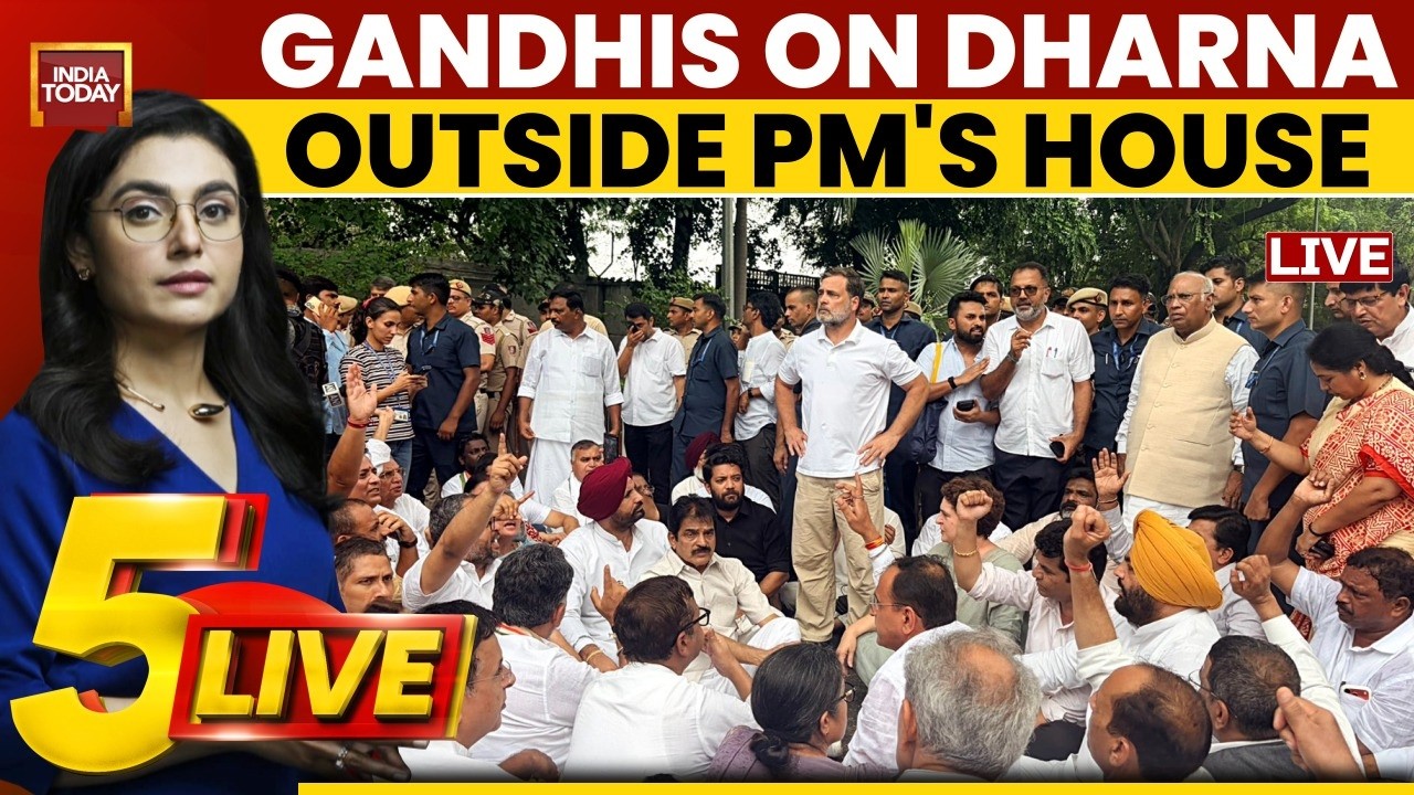 LIVE: Rahul Gandhi Leads Congress Dharna Outside PM Modi's House | Congress NEET Protest | 5ive LIVE